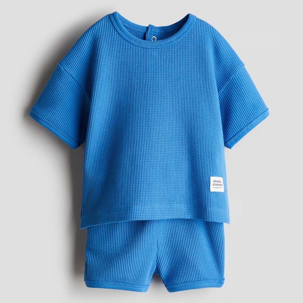 Hm Blue Waffle Knit T-Shirt and Shorts Set